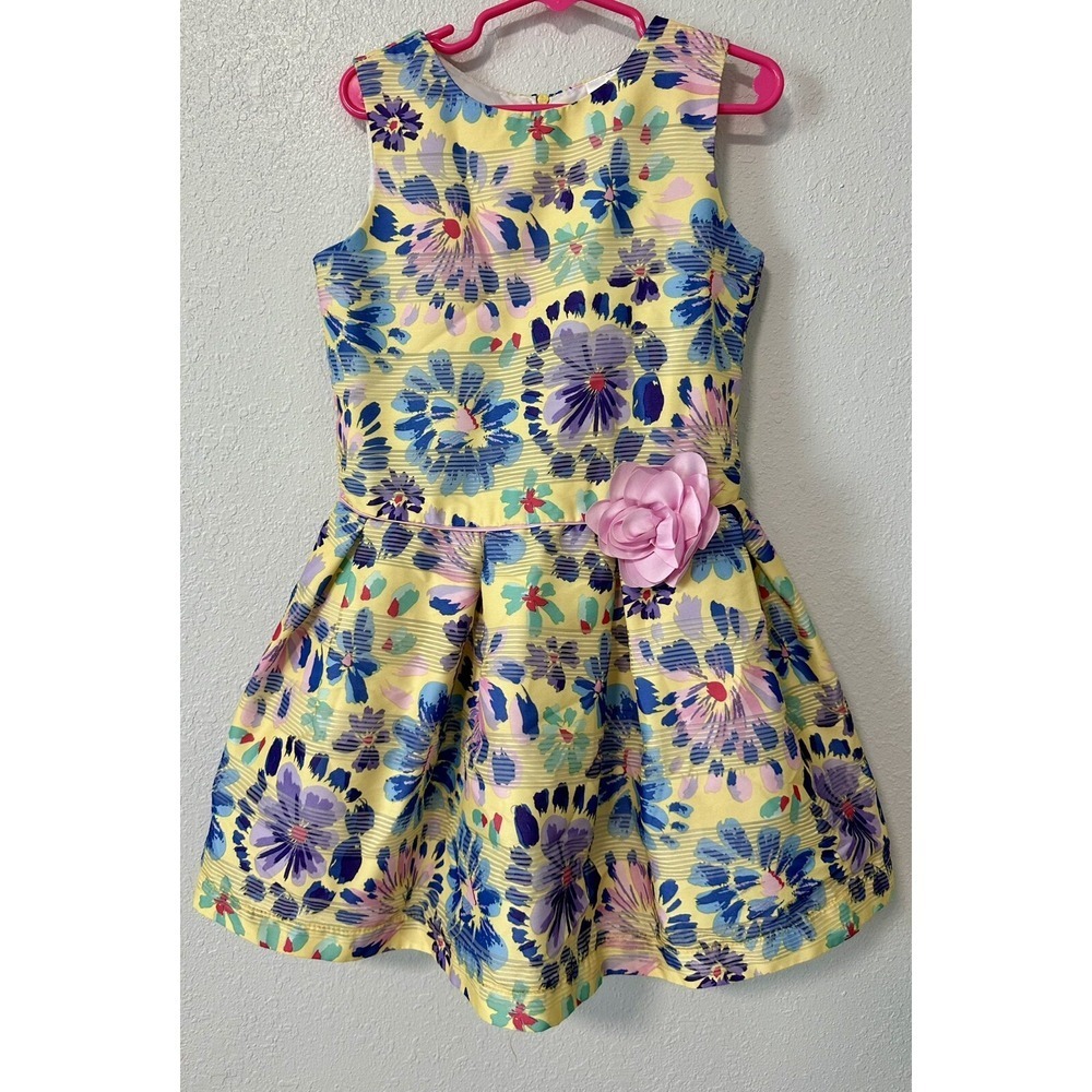 Wonder Nation Girls Yellow Floral Print Dress with Flower Accent Size 6 - Picture 2 of 4
